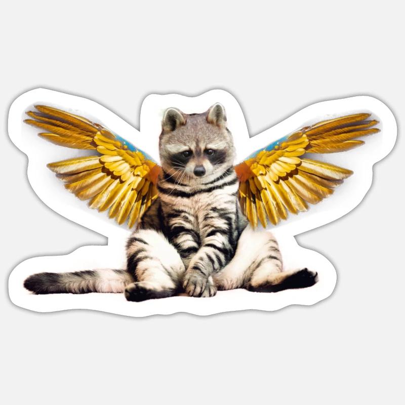 Chat raton laveur - Sticker taille S (10 x 10 cm) - blanc mat