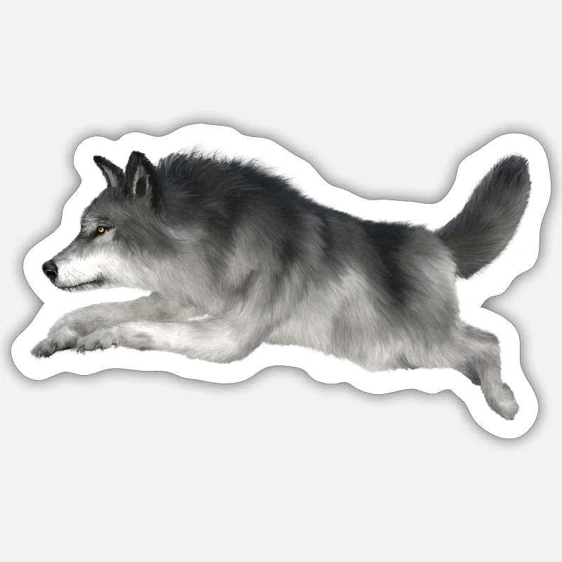 Grey wolf runs - Sticker size S (10 x 10 cm) - white matte