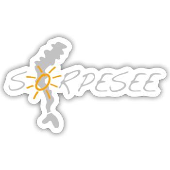 Sorpesee silber, mit Silhouette und Sonne - Sticker Größe S (10 x 10 cm) - Mattweiß - Vorne
