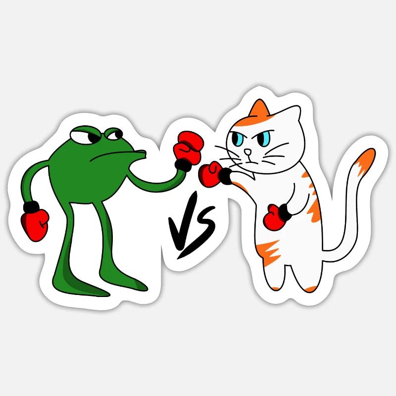 Combat grenouille vs chat - Sticker taille S (10 x 10 cm) - blanc mat