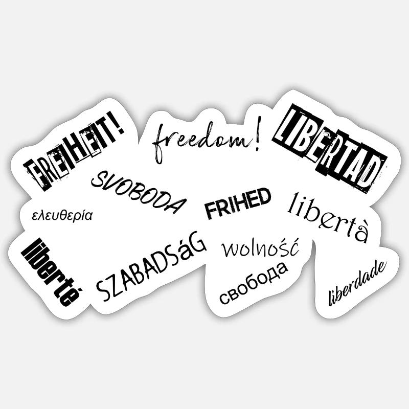 Freedom Design, Different Languages Sticker size S (10 x 10 cm)