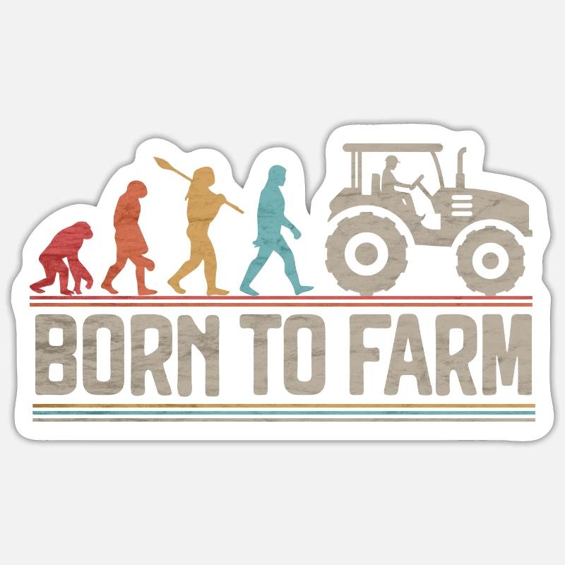 Born to Farm Evolution Farmer Funny Tractor Lover - Sticker size S (10 x 10 cm) - white matte
