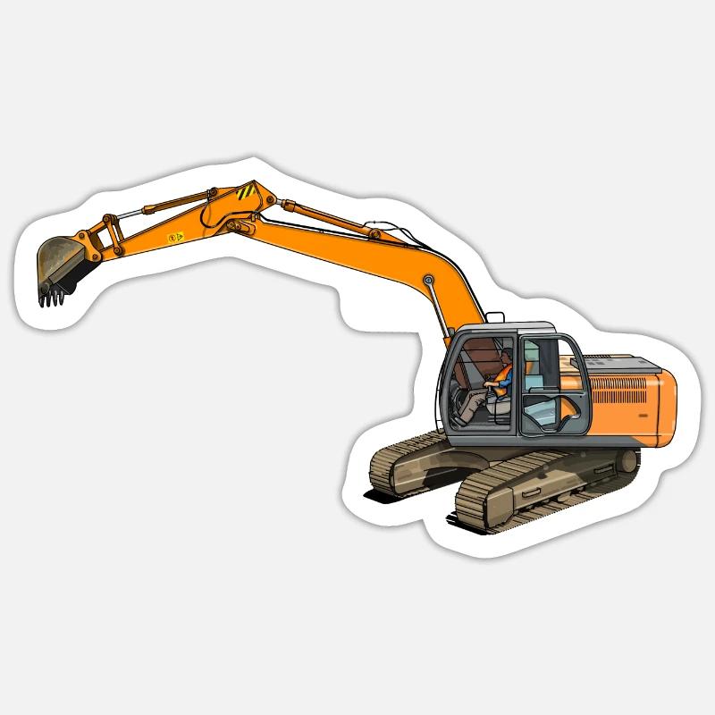 Löffelbagger greift ein - Sticker Größe S (10 x 10 cm) - Mattweiß