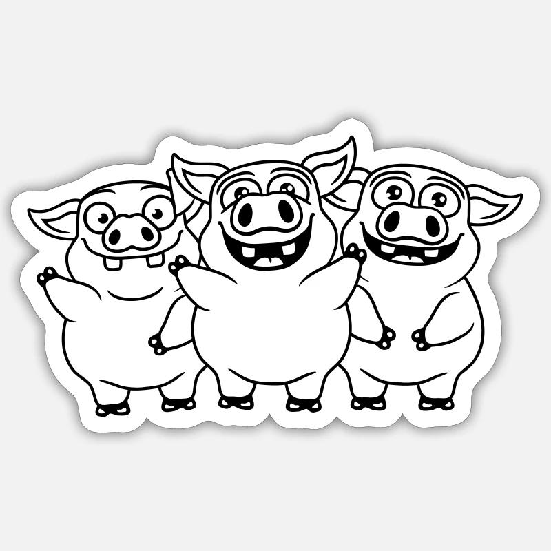 Équipe amicale de cochons drôles - Sticker taille S (10 x 10 cm) - blanc mat
