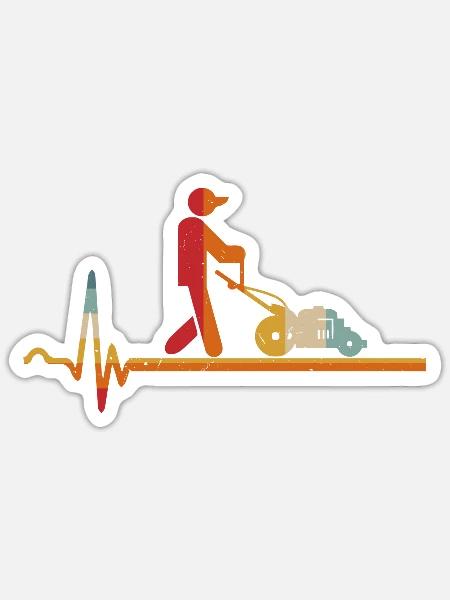Herzschlag Rasenmäher Vintage Gartenarbeit Gärtner - Sticker Größe S (10 x 10 cm) - Mattweiß