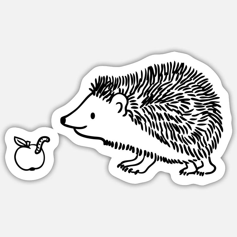 Igel mit Apfel - Sticker Größe S (10 x 10 cm) - Mattweiß