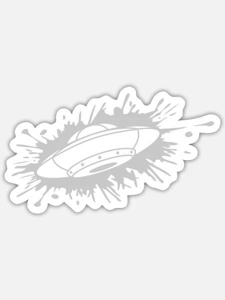 Aliens Spritzer Farbklecks UFO - Sticker Größe S (10 x 10 cm) - Mattweiß