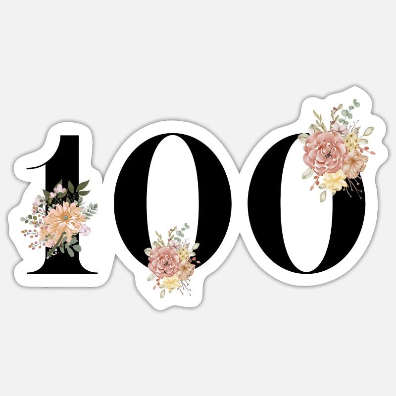 100 års jubilæumsblomster (100 års jubilæumsgave) - Sticker størrelse S (10 x 10 cm) - mat hvid
