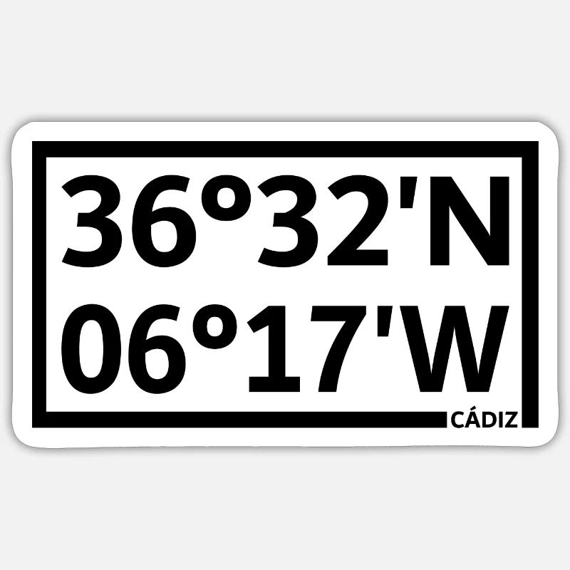 Coordonnées de Cadix - Sticker taille S (10 x 10 cm) - blanc mat