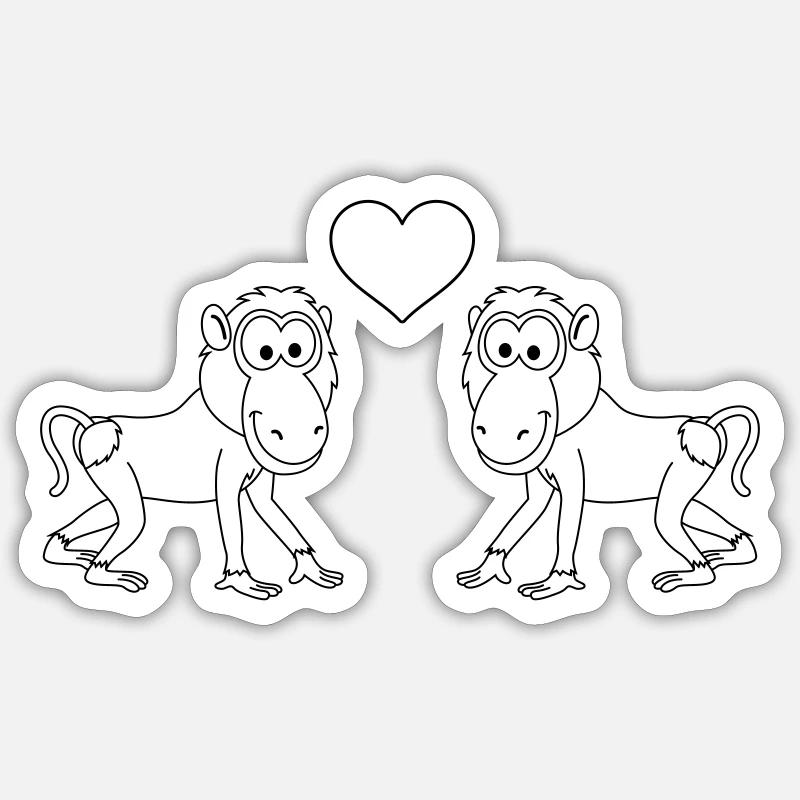 Monkey affe comic Paar liebe - Sticker Größe S (10 x 10 cm) - Mattweiß