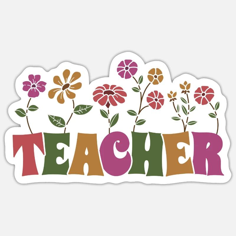 Fleurs colorées Cadeau d’enseignant pour la journée de l’enseignant - Sticker taille S (10 x 10 cm) - blanc mat
