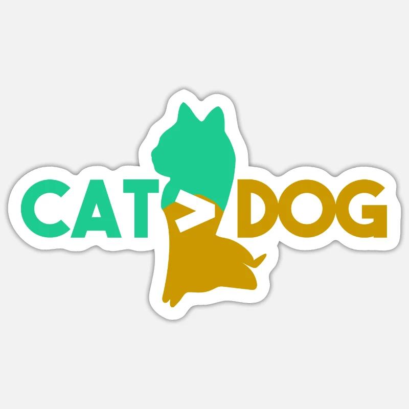 Chat > chien - Sticker taille S (10 x 10 cm) - blanc mat