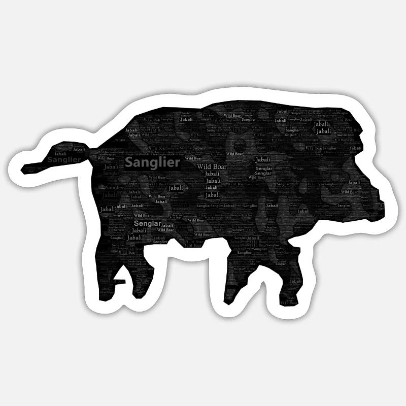Chasse - Sanglier Texte - Sticker taille S (10 x 10 cm) - blanc mat