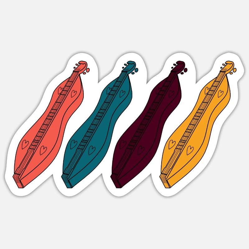 Guitare Instrument Dulcimer Rétro - Sticker taille S (10 x 10 cm) - blanc mat