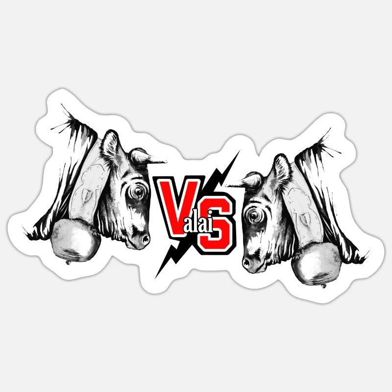 VS Valais vache d'hérens, vache combat - Sticker taille S (10 x 10 cm) - blanc mat