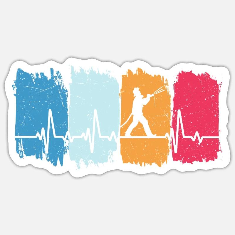 Pompier Retro Heartbeat Pompier - Sticker taille S (10 x 10 cm) - blanc mat
