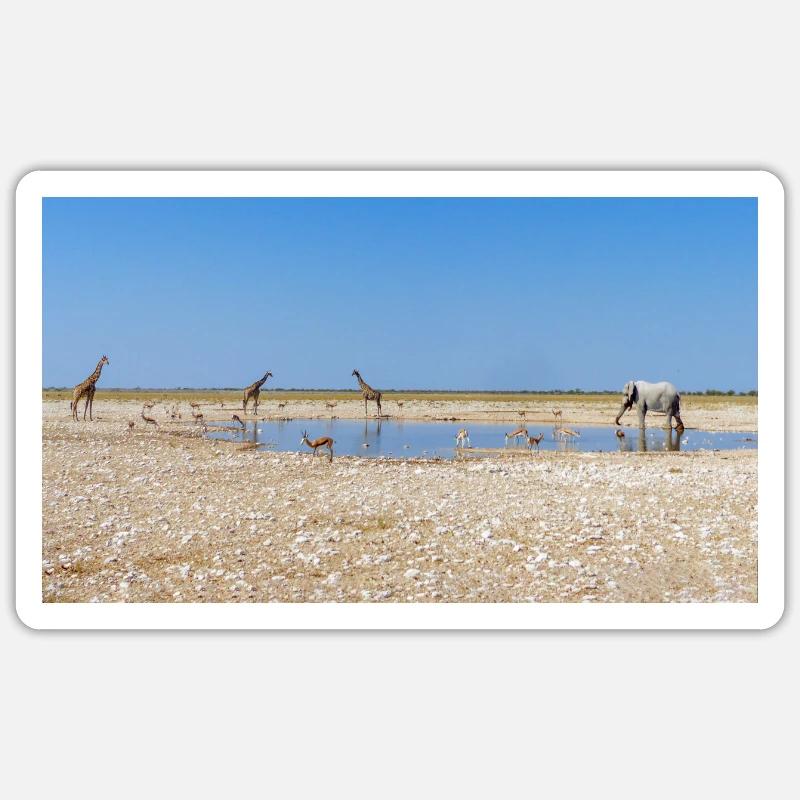 Landscape at the Cubango river with giraffe Sticker size S (10 x 10 cm)