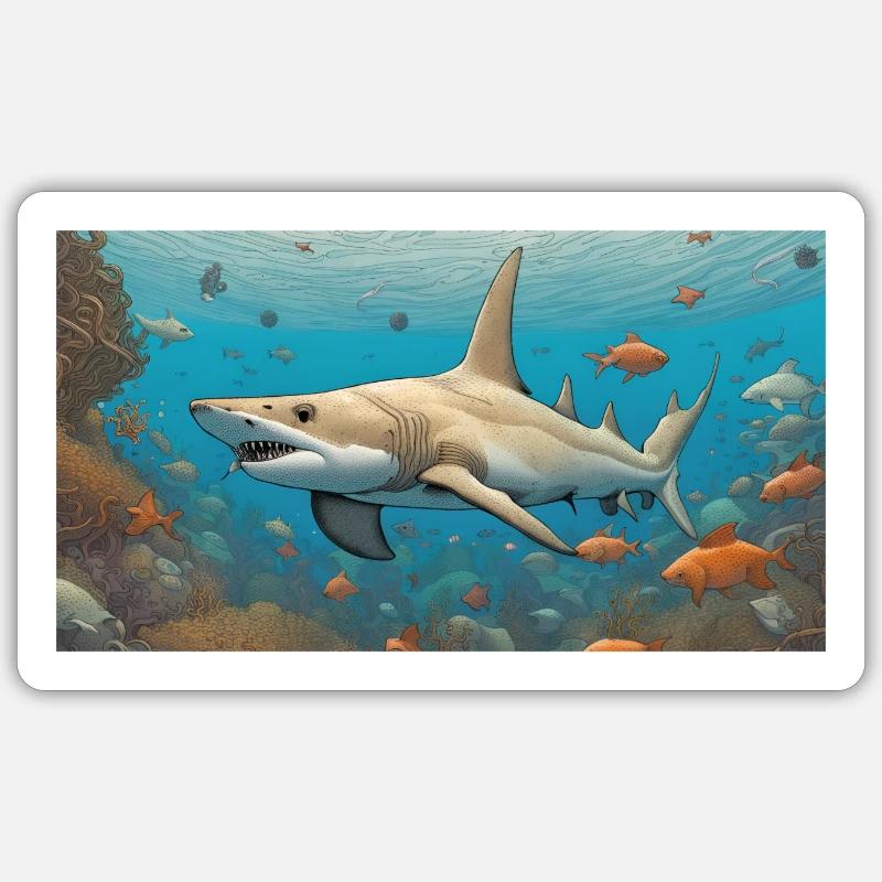 Haifisch | Shark Comic Illustration - Sticker Größe S (10 x 10 cm) - Mattweiß