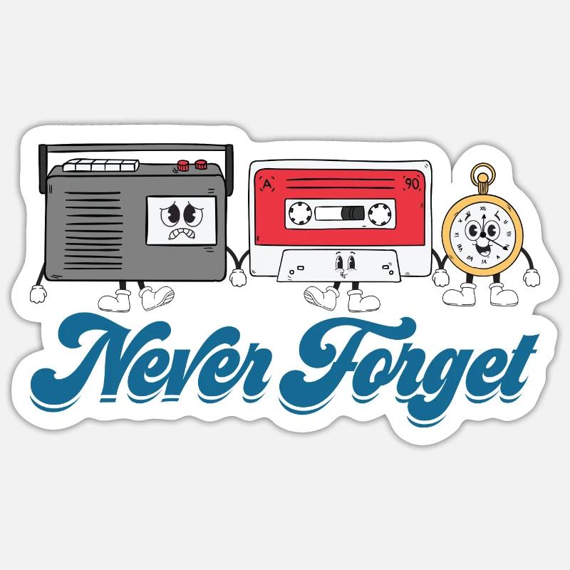 Never Forget Cassette Tape VHS Floppy Disk 90s Sticker size S (10 x 10 cm)