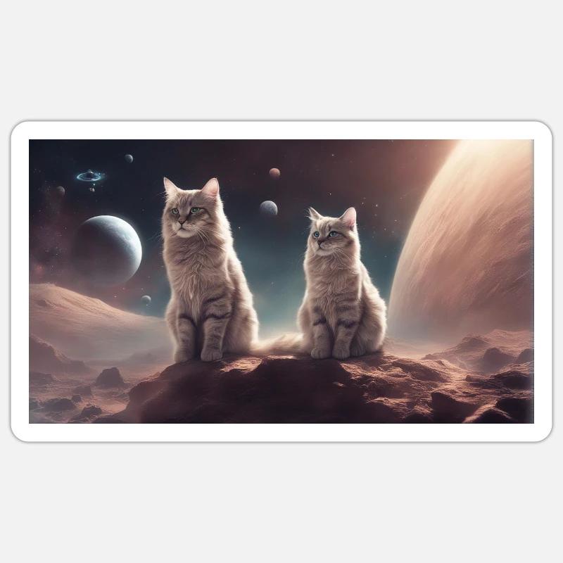 Chats dans l’espace - Sticker taille S (10 x 10 cm) - blanc mat