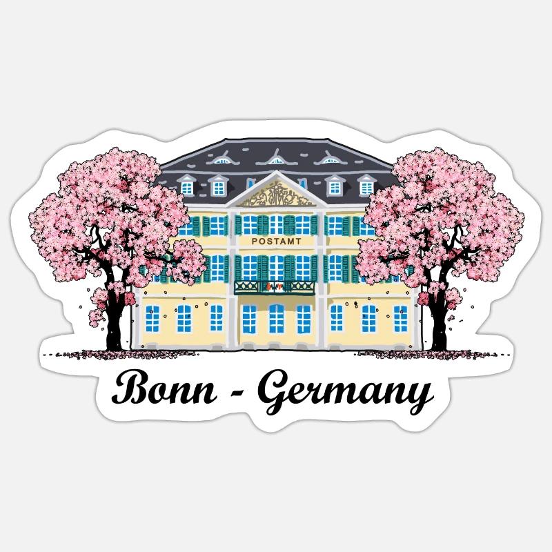 Bonn Old Post Office, Cherry Tree Blossoms, Germany Sticker size S (10 x 10 cm)