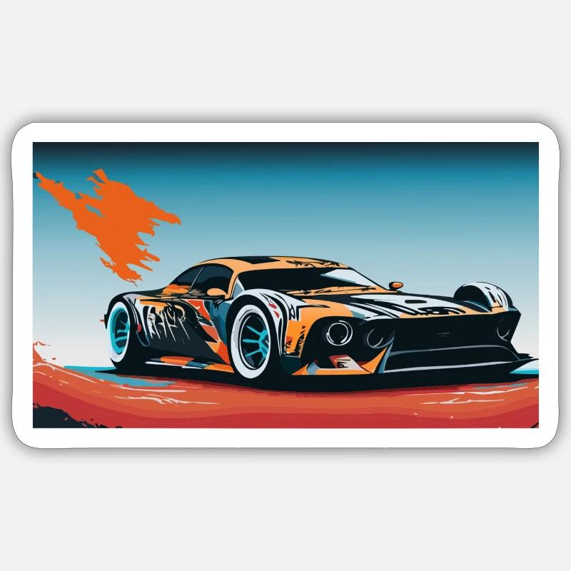 Voiture de course colorée - Sticker taille S (10 x 10 cm) - blanc mat