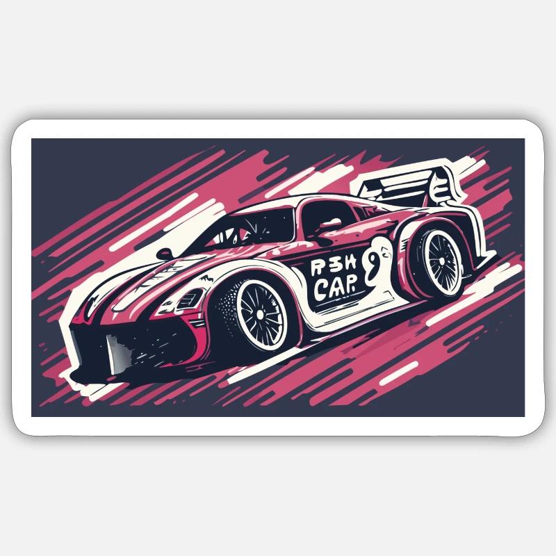 Voiture de course rose - Sticker taille S (10 x 10 cm) - blanc mat