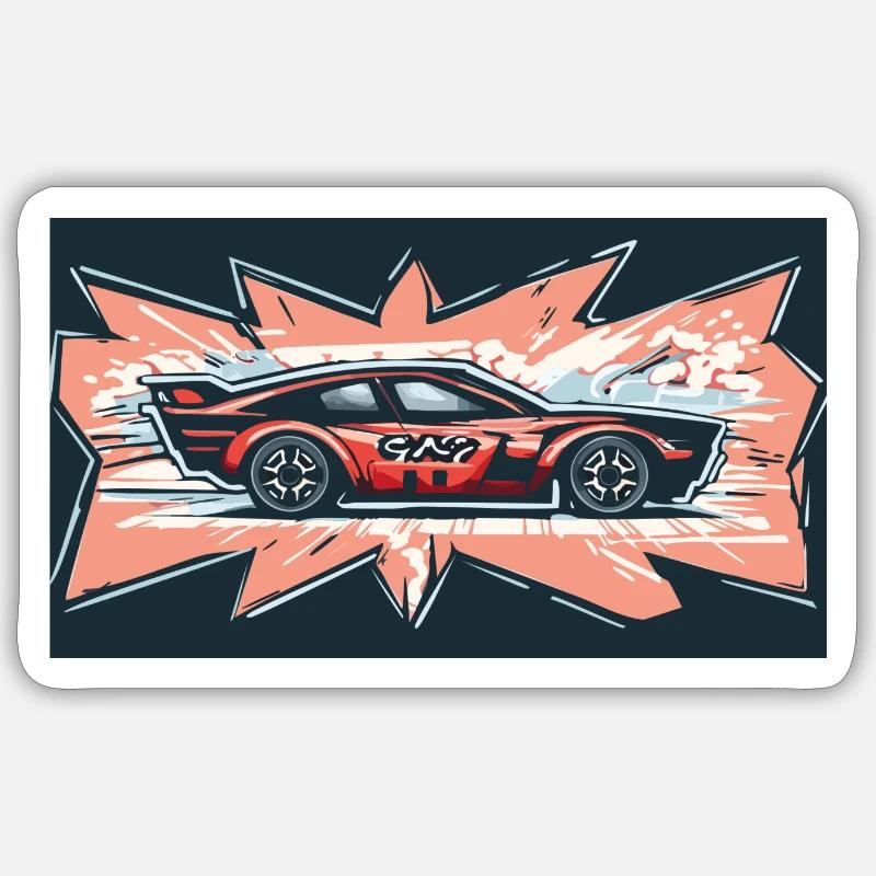 Voiture de course comique - Sticker taille S (10 x 10 cm) - blanc mat