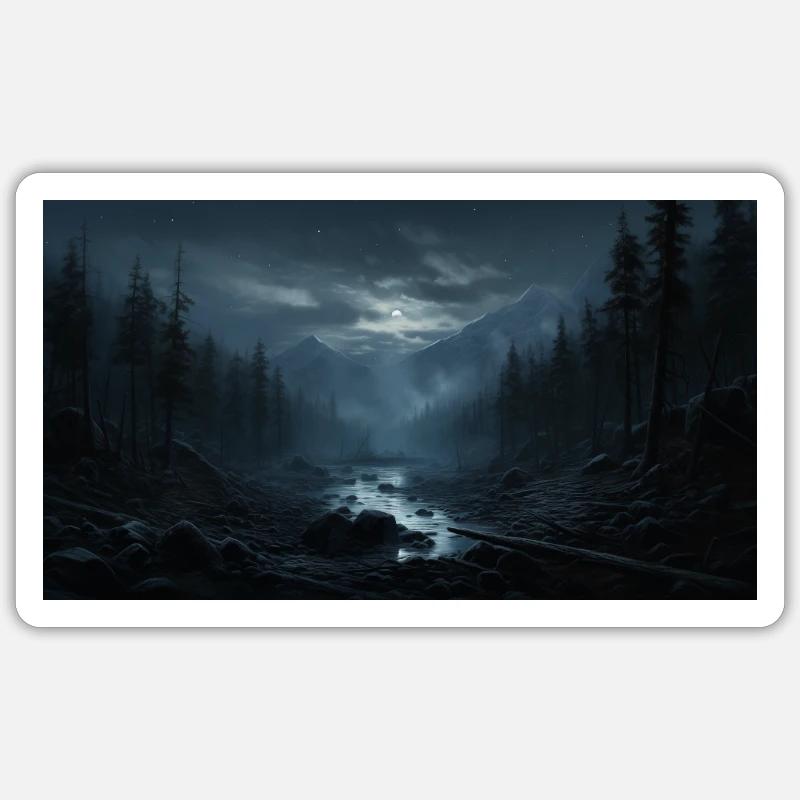 Mountain Scene with a River - Sticker Größe S (10 x 10 cm) - Mattweiß