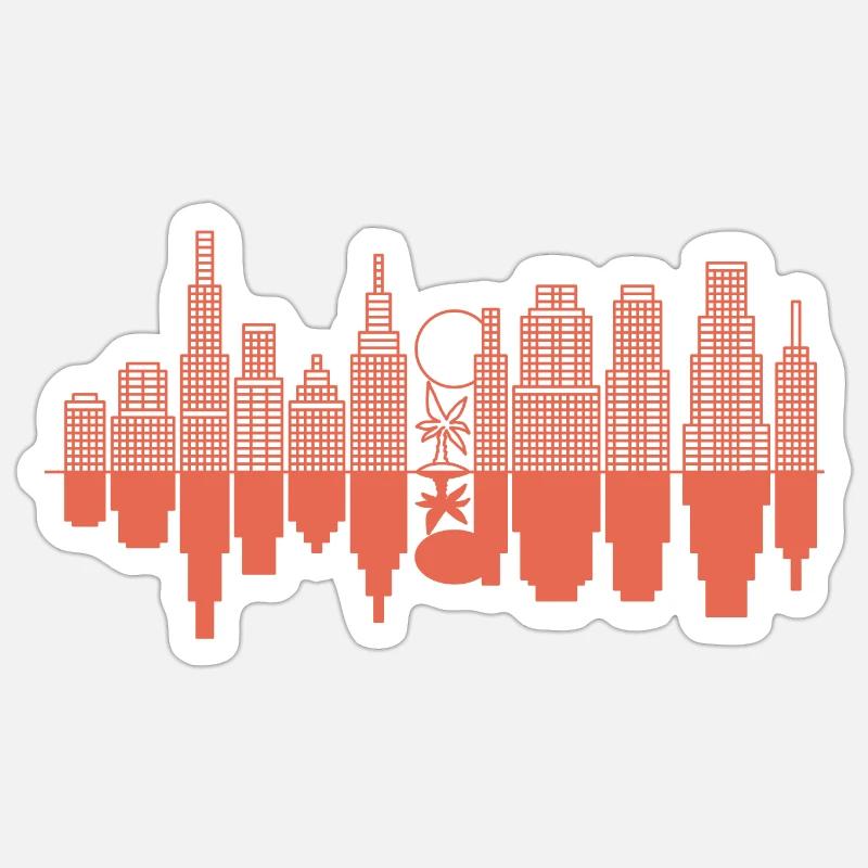 Eine Stadtsilhouette + ein Baum - Rot - Sticker Größe S (10 x 10 cm) - Mattweiß