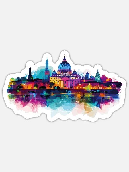Rom Rome Italien Stadt Skyline Splash Neon Bunt - Sticker Größe S (10 x 10 cm) - Mattweiß