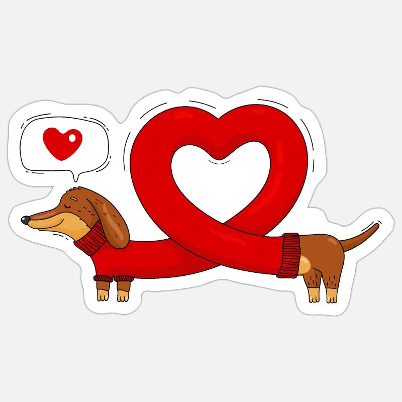 Dachshund und Herz - Sticker Größe S (10 x 10 cm) - Mattweiß