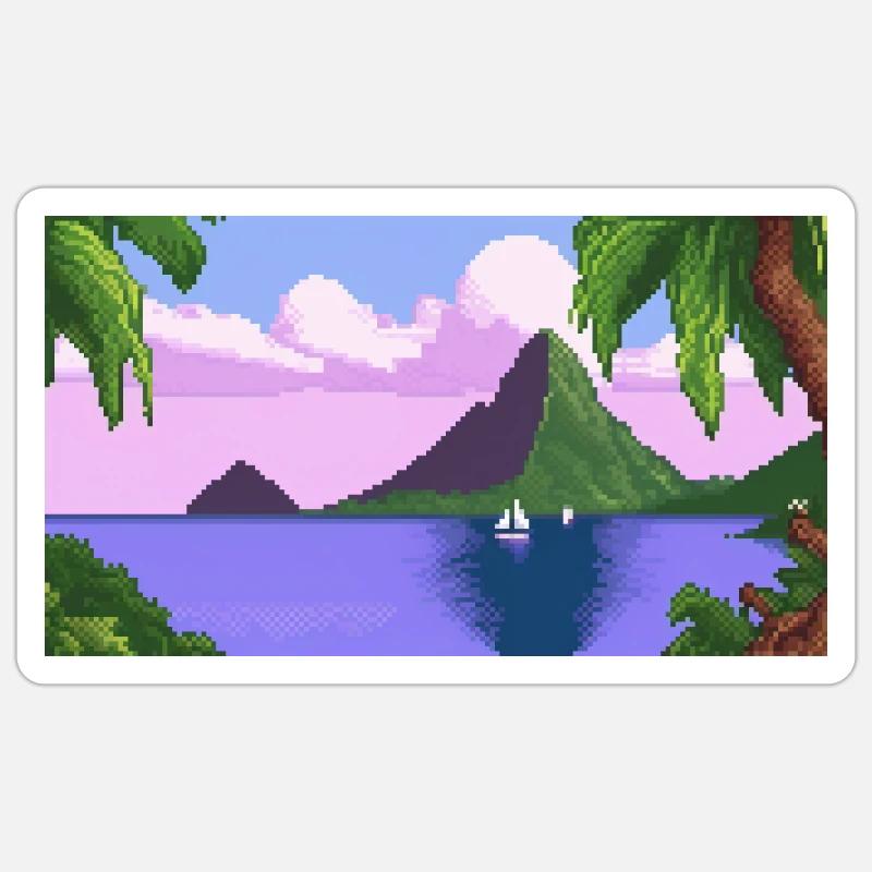 Piton ,Sainte-Lucie - Pixel Art - Sticker taille S (10 x 10 cm) - blanc mat
