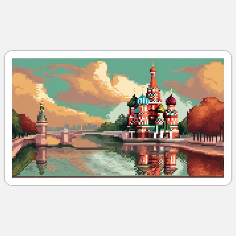 Cathédrale Saint-Basile, Moscou, Russie - Pixel Art - Sticker taille S (10 x 10 cm) - blanc mat