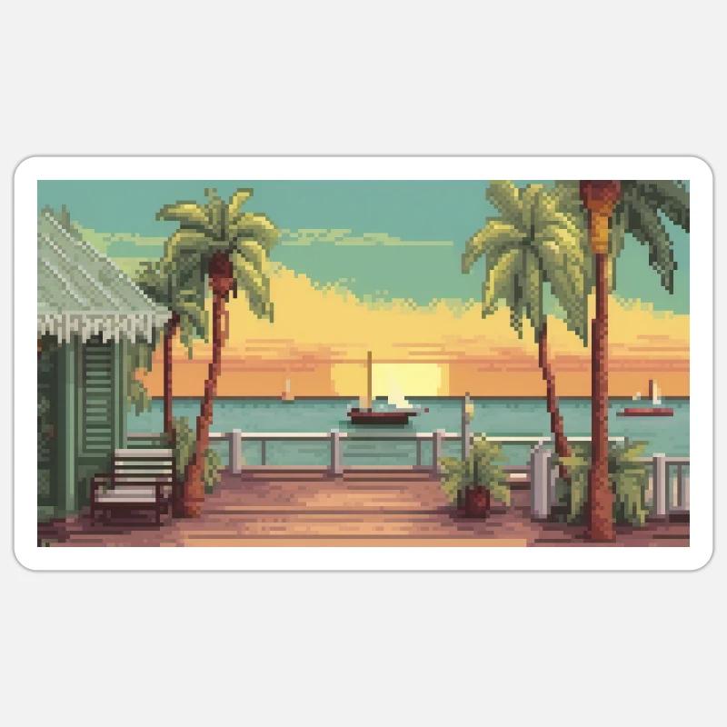 Key West, Florida - Pixelkunst - Sticker Größe S (10 x 10 cm) - Mattweiß