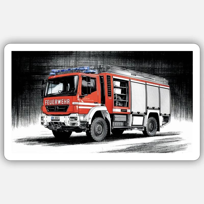 Camion de pompiers - Sticker taille S (10 x 10 cm) - blanc mat