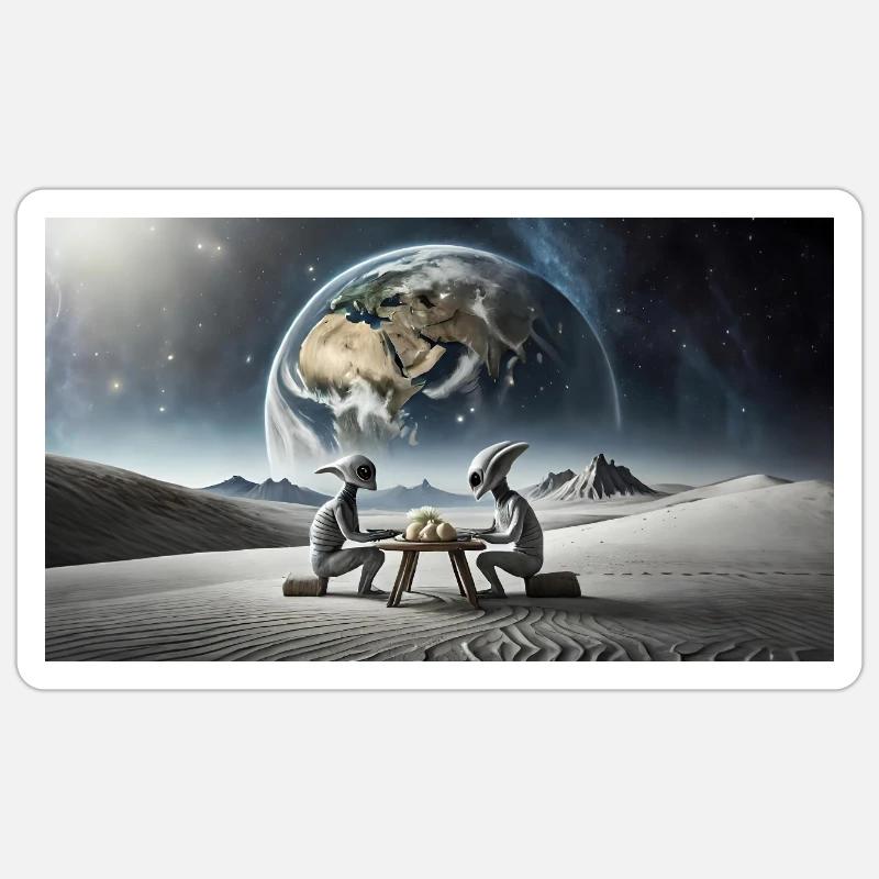 extraterrestre gris à la surface de la lune – dîner Sticker taille S (10 x 10 cm)