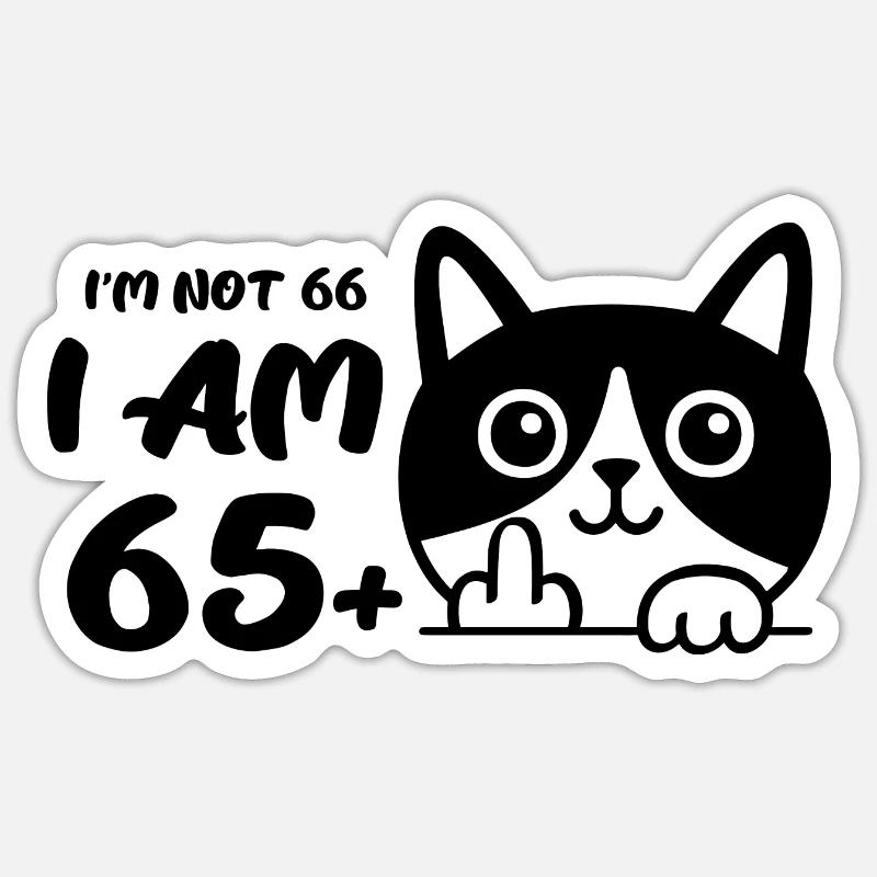 Ich bin nicht 66, ich bin 65 plus 1 Mittelfinger Katze Flip Sticker Größe S (10 x 10 cm)