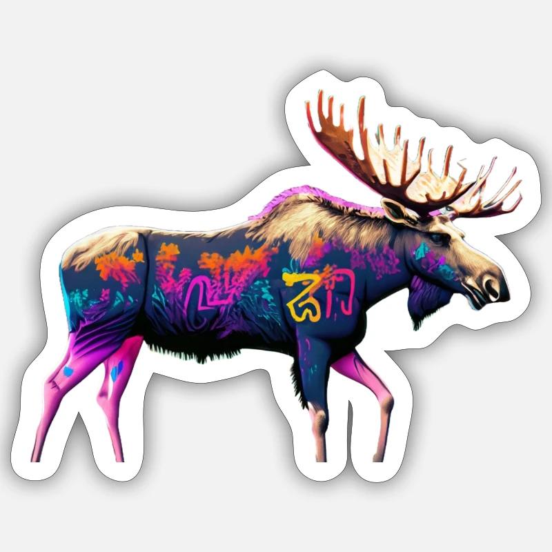neon moose - Sticker size S (10 x 10 cm) - white matte