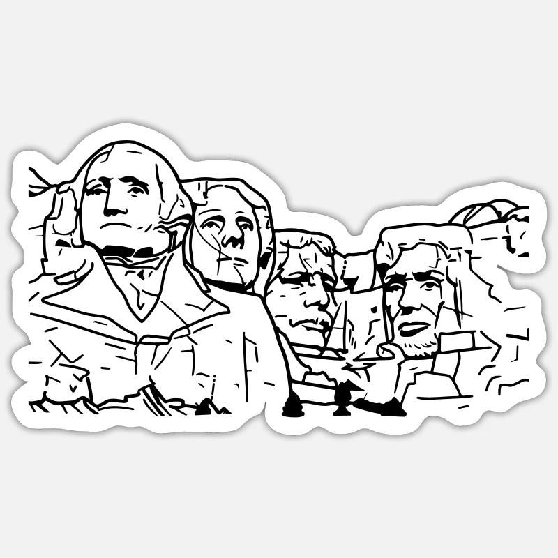 Mount Rushmore Strichzeichnung Design - Sticker Größe S (10 x 10 cm) - Mattweiß