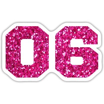 Number 6 Pink Glitter - 6th Anniversary - Sticker size S (10 x 10 cm) - white matte - Front