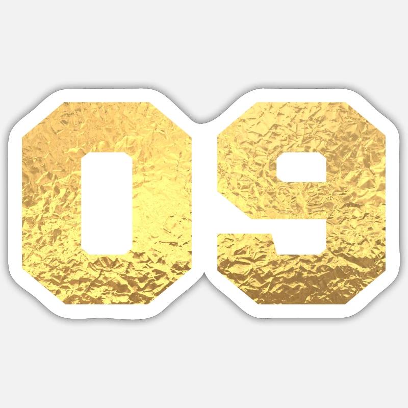 Numéro 9 paillettes doré - 9e anniversaire - Sticker taille S (10 x 10 cm) - blanc mat