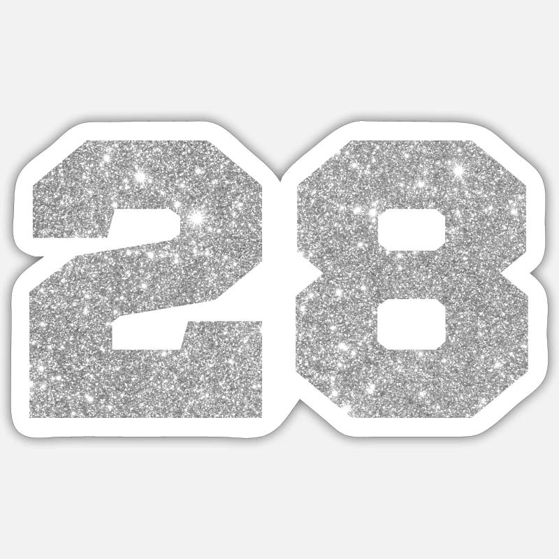 Nummer 28 Silberner Glitzer - 28-jähriges Jubiläum - Sticker Größe S (10 x 10 cm) - Mattweiß