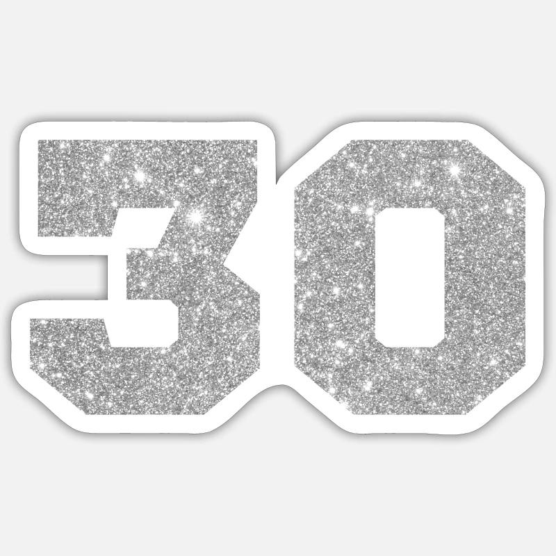 Nummer 30 Silberglitter - 30-jähriges Jubiläum - Sticker Größe S (10 x 10 cm) - Mattweiß