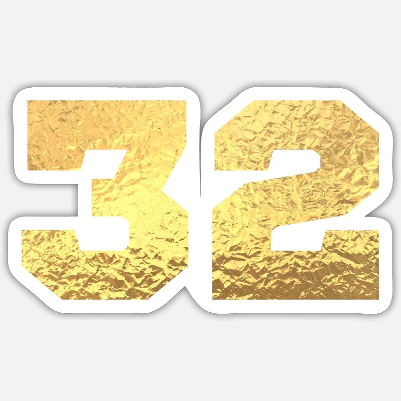 Numéro 32 paillettes doré - 32e anniversaire - Sticker taille S (10 x 10 cm) - blanc mat
