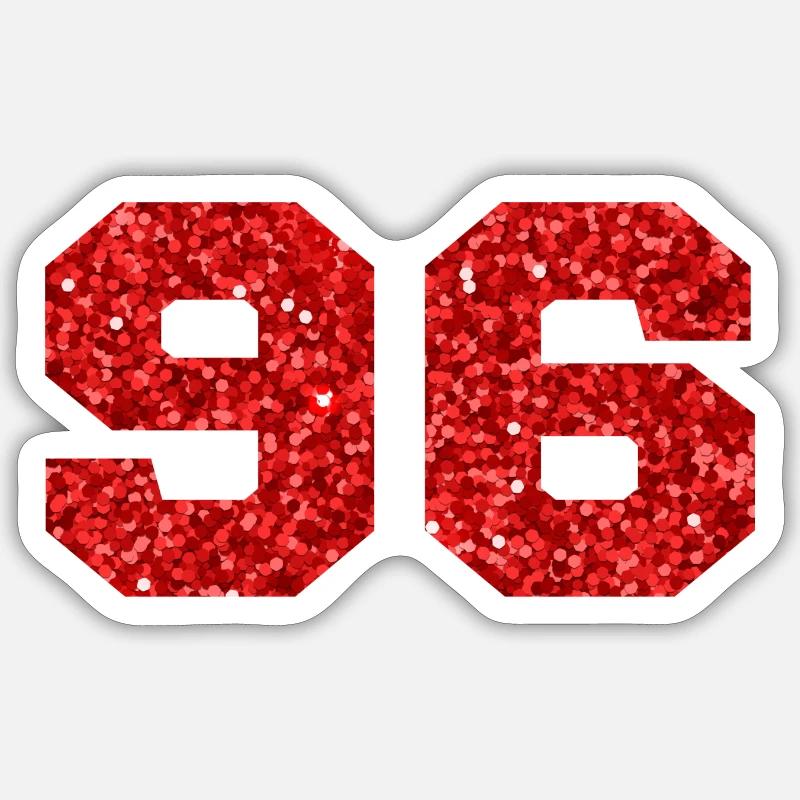 Numéro 96 paillettes rouge - 96e anniversaire - Sticker taille S (10 x 10 cm) - blanc mat