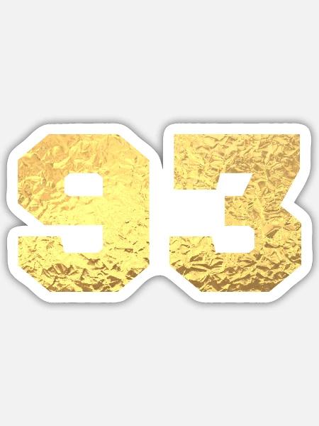 Nummer 93 Gold Glitter - 93. Jahrestag - Sticker Größe S (10 x 10 cm) - Mattweiß