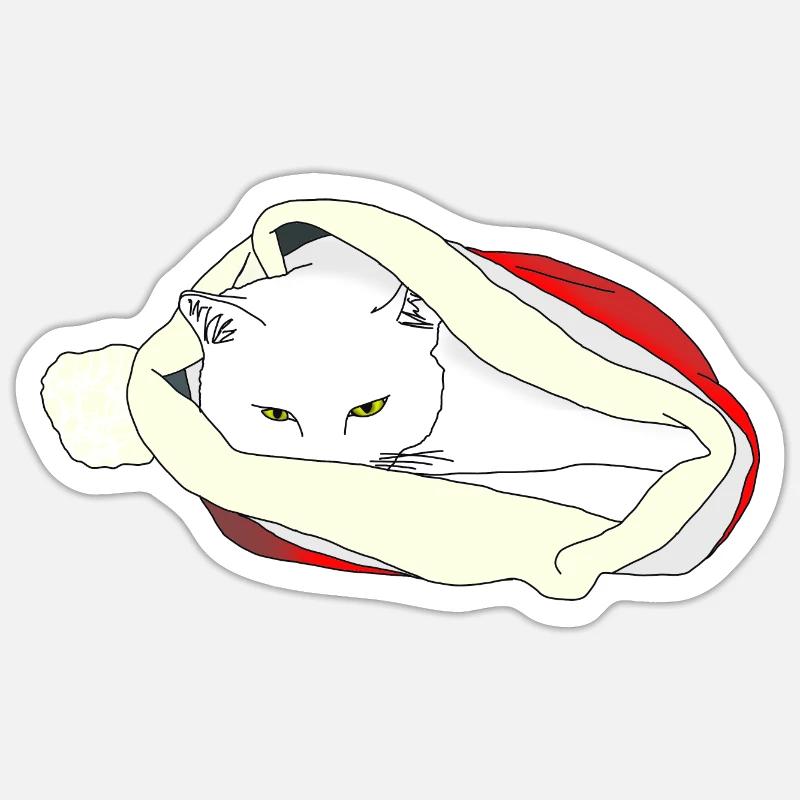 Chat de Noël - Sticker taille S (10 x 10 cm) - blanc mat