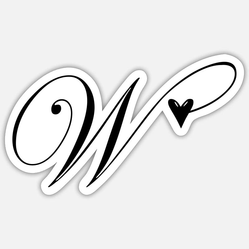Monogram W Heart Vine - Sticker size S (10 x 10 cm) - white matte