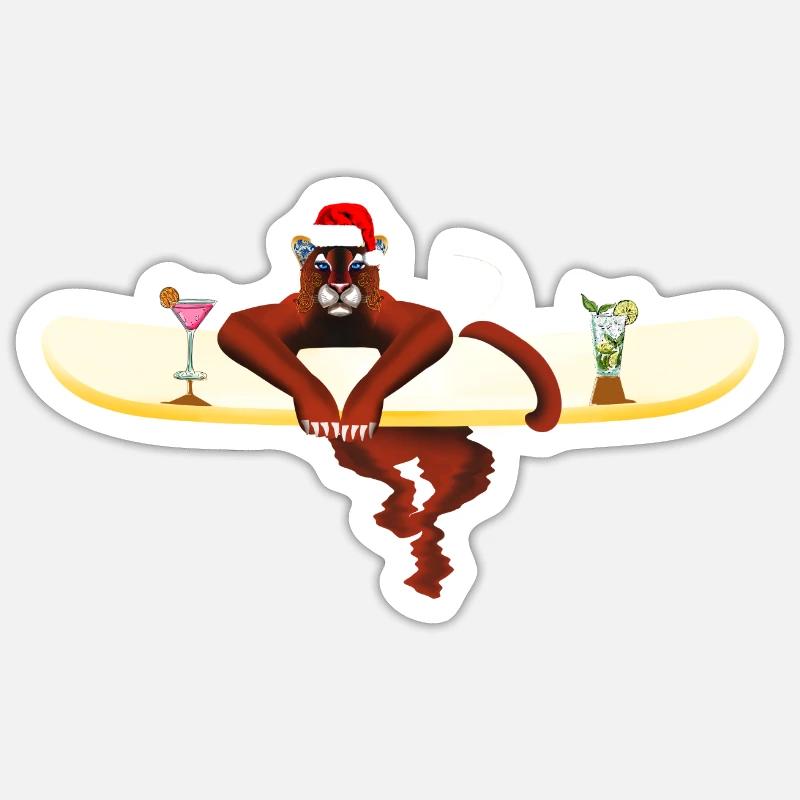 Chat sur une planche de surf Sticker taille S (10 x 10 cm)